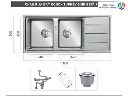 Chậu rửa bát Konox Turkey Beta 1160 Bàn phải 4 Chậu rửa bát Konox Turkey Beta 1160