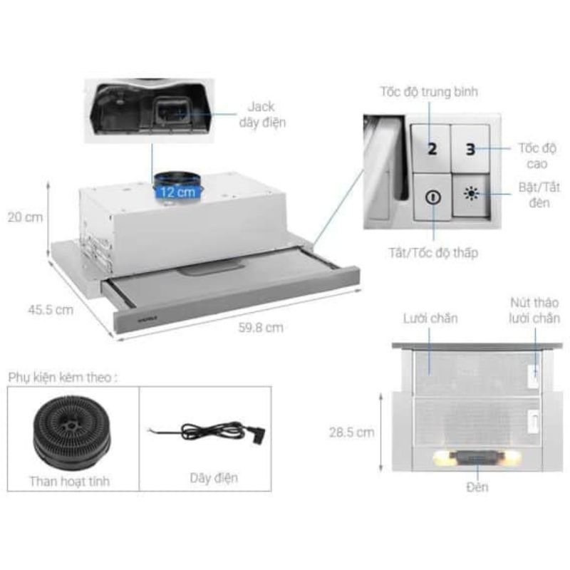 Máy hút khử mùi âm tủ dạng kéo Hafele HH TI60D 539.81.083 4 Cấu tạo máy hút khử mùi âm tủ dạng kéo Hafele HH TI60D 539.81.083