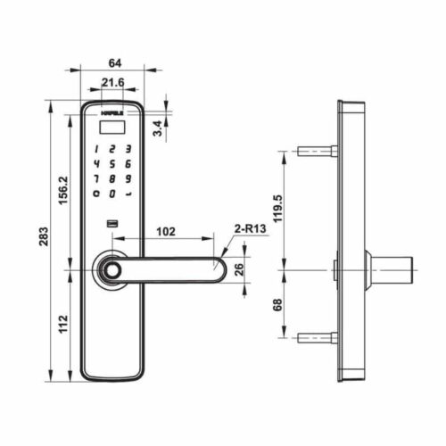 Khóa cửa điện tử Hafele DL7100 912.05.498 9 Kích thước Khóa cửa điện tử Hafele DL7100 912.05.498