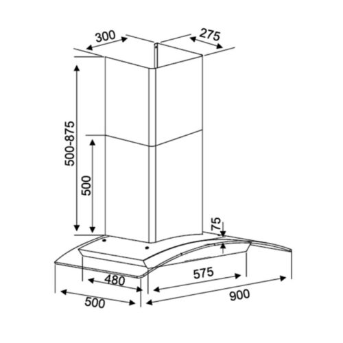 Máy hút khử mùi Kocher K-228S 90cm 7 Kích thước máy hút khử mùi Kocher K-228S 90cm