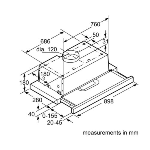 Máy hút mùi âm tủ Bosch DHI923GSG 7 Kích thước máy hút mùi âm tủ Bosch DHI923GSG