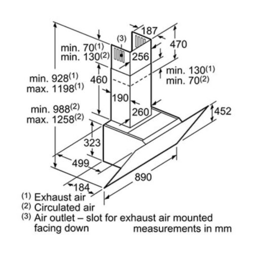 Máy hút mùi gắn tường Bosch DWK97JQ60B 7 Kích thước máy hút mùi gắn tường Bosch DWK97JQ60B
