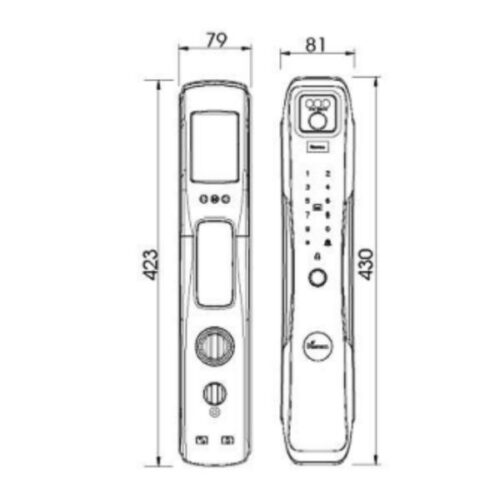 Khóa cửa thông minh nhận diện khuôn mặt FACE ID-3D Demax SL918 DG 5 Kích thước của Khóa cửa thông minh nhận diện khuôn mặt FACE ID-3D Demax SL918 DG
