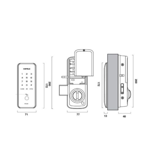 Khóa điện tử Hafele Digital door lock ER5100 with batt 912.20.224 5 Kích thước khóa điện tử Hafele Digital door lock ER5100 with batt 912.20.224