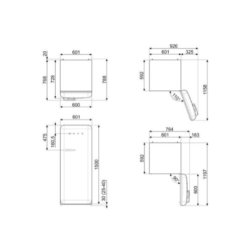 Tủ lạnh đơn Hafele Smeg FAB28RCR5 535.14.545 màu kem 7 Kích thước tủ lạnh đơn Hafele Smeg FAB28RCR5 535.14.545 màu kem