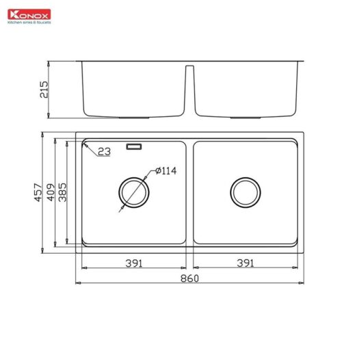 Chậu rửa bát Konox chống xước Undermount Sink KN8646DU Dekor Basic 9 Kích thước chậu rửa bát Konox chống xước Undermount Sink KN8646DU Dekor Basic