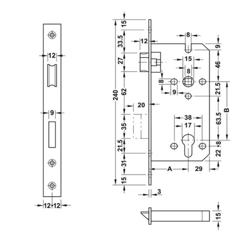 Thân khóa lưỡi gà chốt chết C/C 85mm Hafele 911.02.165 8 Thiết kế của Thân Khóa Lưỡi Gà Chốt Chết C/C 85mm Hafele 911.02.165