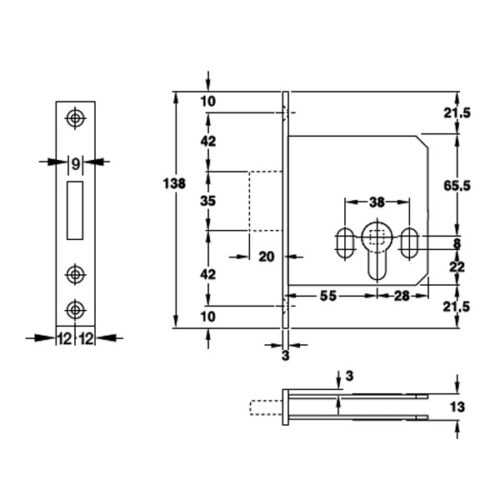 Thân khóa chốt chết Hafele 911.22.477 5 Thiết kế của Thân Khóa Chốt Chết Hafele 911.22.477