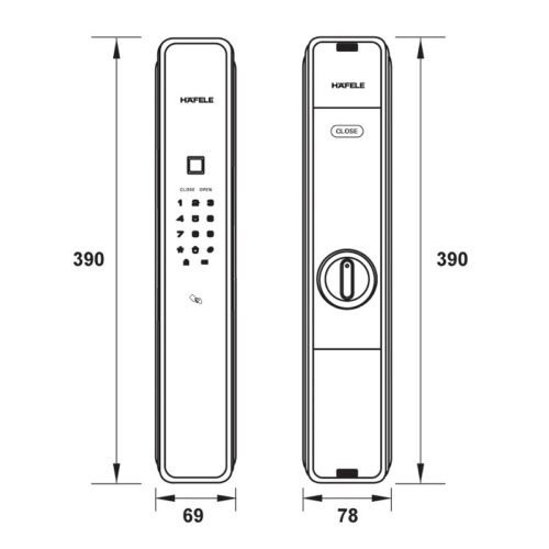 Khóa điện tử Hafele PP9000 912.05.693 8 Thiết kế của Khóa điện tử Hafele PP9000 912.05.693