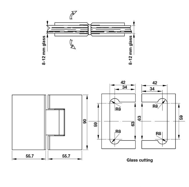 Bản lề kính kính 180 độ Hafele 981.77.902 4 Kích thước của Bản lề kính kính 180 độ Hafele 981.77.902