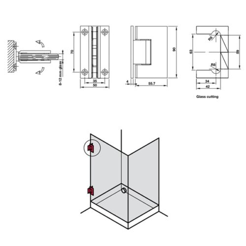 Bản lề kính tường 90 độ Hafele 981.77.900 5 Kích thước của Bản lề kính tường 90 độ Hafele 981.77.900