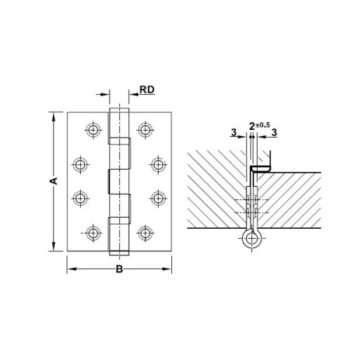 Bản lề lá 2 vòng bi 120Kg Hafele 926.98.048 5 Kích thước của Bản lề lá 2 vòng bi 120Kg Hafele 926.98.048