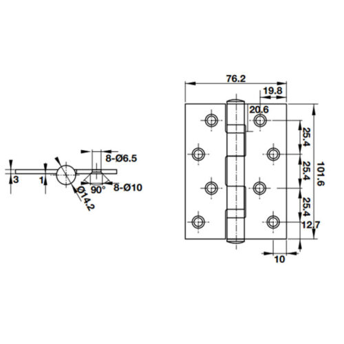 Bản lề lá 2 vòng bi 70Kg Hafele 926.20.063 5 Kích thước của Bản lề lá 2 vòng bi 70Kg Hafele 926.20.063