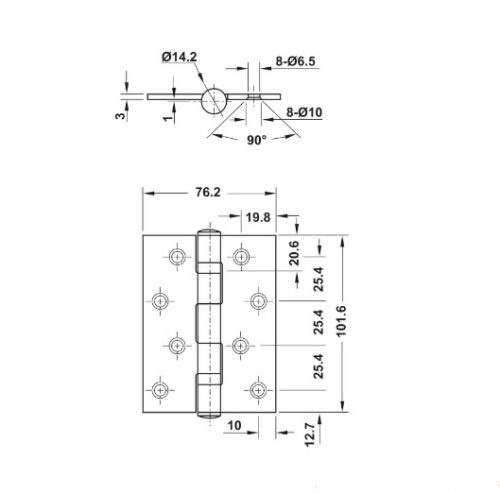 Bản lề lá 2 vòng bi 70Kg Hafele 926.20.110 5 Kích thước của Bản lề lá 2 vòng bi 70Kg Hafele 926.20.110