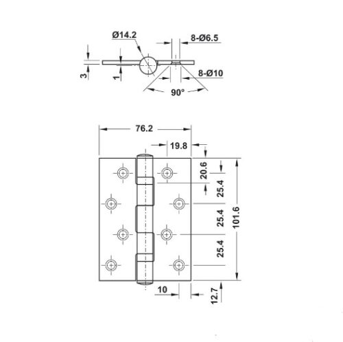 Bản lề lá 2 vòng bi 70Kg Hafele 926.20.804 5 Kích thước của Bản lề lá 2 vòng bi 70Kg Hafele 926.20.804