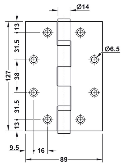 Bản lề lá 2 vòng bi Hafele 926.98.133 5 Kích thước của Bản lề lá 2 vòng bi Hafele 926.98.133