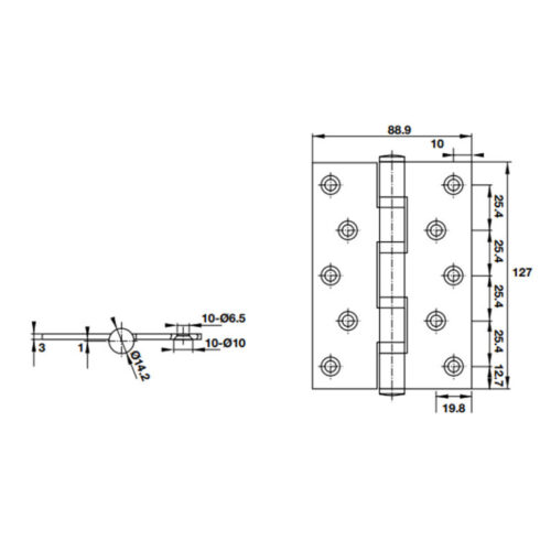 Bản lề lá 4 vòng bi 80Kg Hafele 926.20.053 5 Kích thước của Bản lề lá 4 vòng bi 80Kg Hafele 926.20.053
