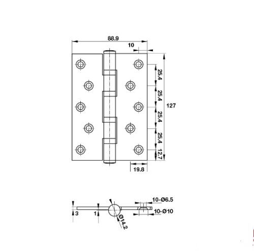 Bản lề lá 4 vòng bi 80Kg Hafele 926.25.505 5 Kích thước của Bản lề lá 4 vòng bi 80Kg Hafele 926.25.505