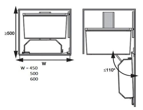 Bộ đựng thực phẩm 6 tầng 500/1700mm TANDEM ARE Hafele 545.93.433 5 Kích thước của Bộ đựng thực phẩm 6 tầng 500/1700mm TANDEM ARE Hafele 545.93.433