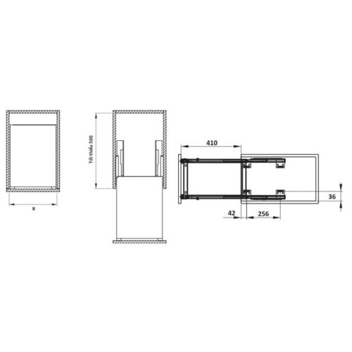 Bộ rổ dao thớt, chai lọ Sonata Hafele 549.20.013 Inox 304 5 Kích thước của Bộ rổ dao thớt, chai lọ Sonata Hafele 549.20.013 Inox 304