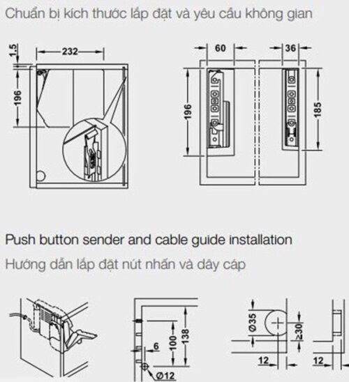 Bộ tay nâng Free Flap 3.15 E Hafele 372.29.703 nắp xám 5 Kích thước của Bộ tay nâng Free Flap 3.15 E Hafele 372.29.703 nắp xám