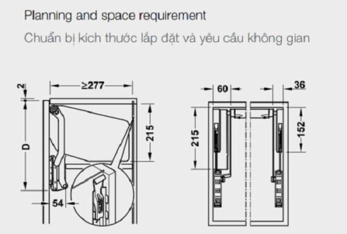 Bộ tay nâng Free Up E Hafele 372.29.708 nắp trắng 5 Kích thước của Bộ tay nâng Free Up E Hafele 372.29.708 nắp trắng