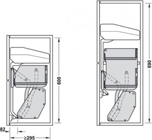 Kệ nâng hạ Imove Anthracite Double Hafele 504.68.313 5 Kích thước của Kệ nâng hạ Imove Anthracite Double Hafele 504.68.313