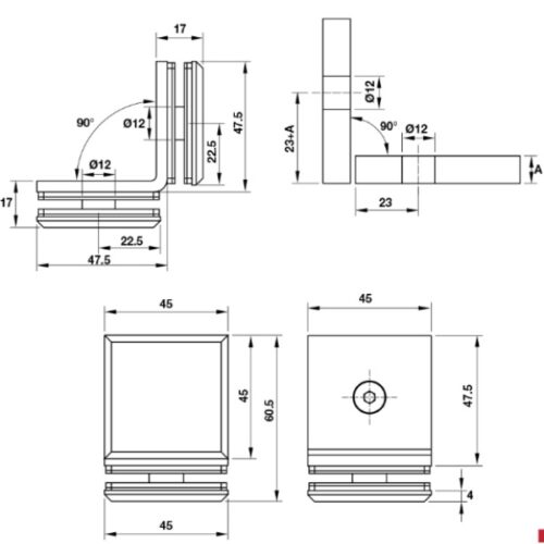 Kẹp kính 90º phòng tắm kính Hafele 981.77.916 5 Kích thước của Kẹp kính 90º phòng tắm kính Hafele 981.77.916
