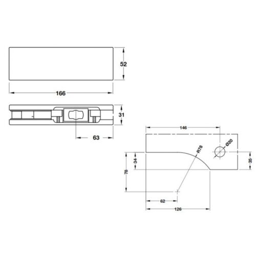 Kẹp kính dưới Inox mờ Hafele 981.50.010 5 Kích thước của Kẹp kính dưới Inox mờ Hafele 981.50.010