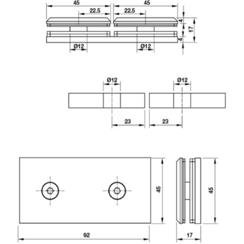 Kẹp kính phòng tắm 180º Hafele 981.77.912 5 Kích thước của Kẹp kính phòng tắm 180º Hafele 981.77.912
