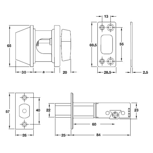 Khoá cóc 1 đầu chìa 1 đầu vặn Hafele – loại lớn 911.64.274 5 Kích thước của Khoá cóc 1 đầu chìa 1 đầu vặn Hafele – loại lớn 911.64.274