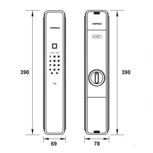 Khóa điện tử Hafele PP9000 912.05.694 5 Kích thước của khóa điện tử Hafele PP9000 912.05.694