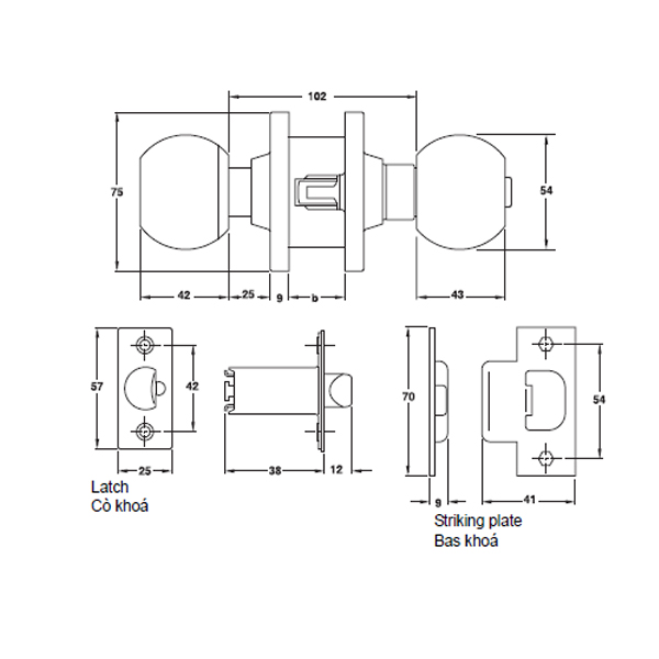 Khóa tay nắm tròn cửa chính loại lớn Hafele 911.64.267 4 Kích thước của Khóa tay nắm tròn cửa chính loại lớn Hafele 911.64.267