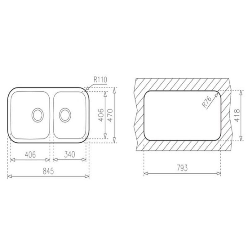 Chậu rửa chén bát Teka BE 2B 845 RHD 10125029 5 Kích thước chậu rửa chén bát Teka BE 2B 845 RHD 10125029