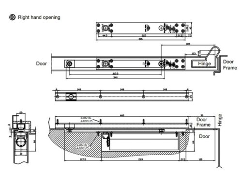 Tay đẩy hơi cùi chỏ âm 150Kg Hafele 931.84.005 5 Kích thước của Tay đẩy hơi cùi chỏ âm 150Kg Hafele 931.84.005