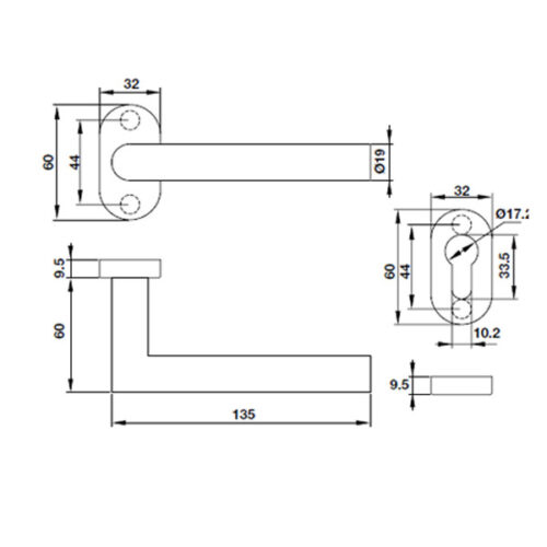 Tay nắm gạt có nắp che Inox 304 Hafele 903.80.004 5 Kích thước của Tay nắm gạt có nắp che Inox 304 Hafele 903.80.004