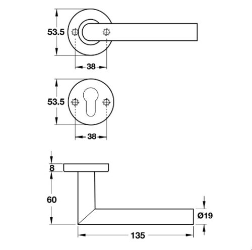 Tay nắm gạt cửa phòng Hafele 903.92.558 5 Kích thước của Tay nắm gạt cửa phòng Hafele 903.92.558