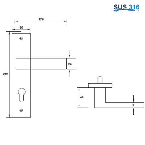 Tay nắm gạt đế dài C/C 72mm Hafele 903.78.591 5 Kích thước của Tay nắm gạt đế dài C/C 72mm Hafele 903.78.591