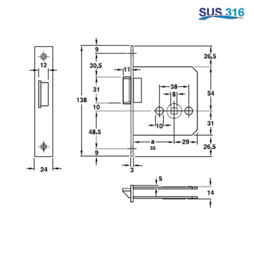 Thân khóa lưỡi gà Hafele 911.23.438 5 Kích thước của Thân khóa lưỡi gà Hafele 911.23.438