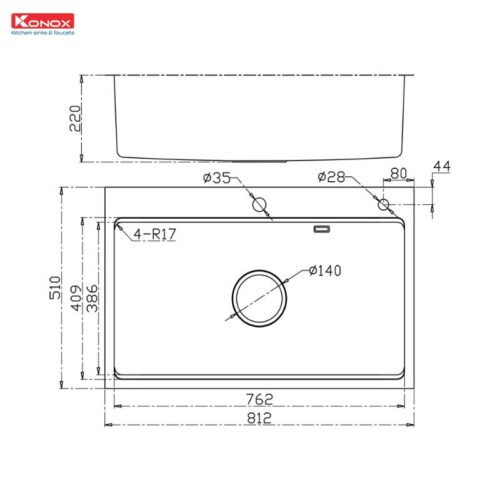 Chậu rửa bát chống xước Konox Workstation Sink – Topmount Sink KN8151TS Dekor 11 Kích thước chậu rửa bát chống xước Konox Workstation Sink – Topmount Sink KN8151TS Dekor