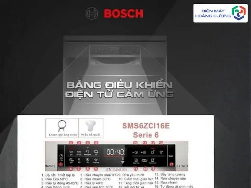 Máy rửa bát độc lập Bosch SMS6ZCI16E serie 6 18 Máy rửa bát Bosch SMS6ZCI16E Serie 6 bảng điều khiển cảm ứng