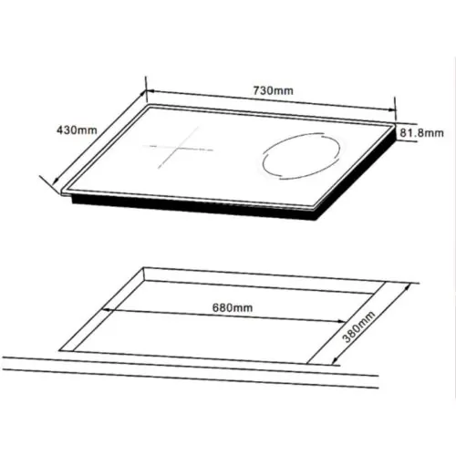 Kích thước bếp từ kết hợp hồng ngoại 2 vùng nấu Hafele HC-H7321B 536.61.856