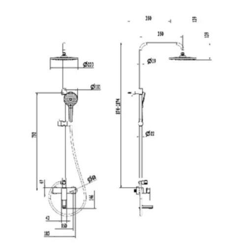 Sen cây tắm nóng lạnh Paul Schmitt PA504R 5 Kích thước sen cây tắm nóng lạnh Paul Schmitt PA504R