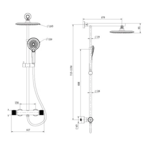 Sen cây tắm nóng lạnh Paul Schmitt PA513R 5 Kích thước sen cây tắm nóng lạnh Paul Schmitt PA513R