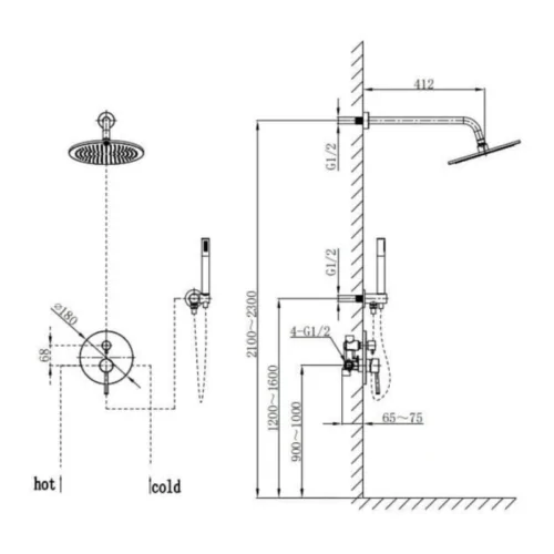 Sen tắm âm tường nóng lạnh Paul Schmitt PA601W 5 kich thuoc sen tam am tuong nong lanh paul schmitt pa601w