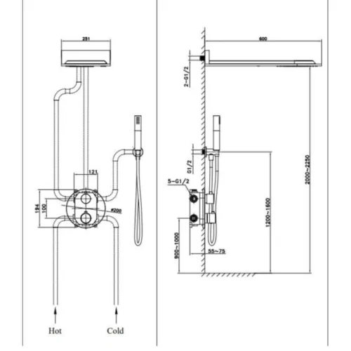 Sen tắm âm tường nóng lạnh Paul Schmitt PA603W 5 Kích thước sen tắm âm tường nóng lạnh Paul Schmitt PA603W