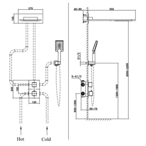 Sen tắm âm tường nóng lạnh Paul Schmitt PA604W 5 Kích thước sen tắm âm tường nóng lạnh Paul Schmitt PA604W