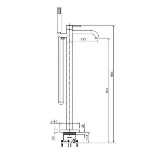 Sen tắm đặt sàn Paul Schmitt PA606W 5 Kích thước sen tắm đặt sàn Paul Schmitt PA606W