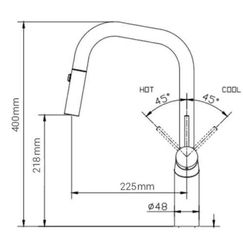 Vòi rửa bát nóng lạnh Paul Schmitt PA321KB có dây rút 5 Kích thước vòi rửa bát nóng lạnh Paul Schmitt PA321KB có dây rút
