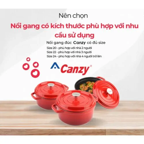 Nồi gang đúc Canzy CZ Roman 020 7 Kích thước nồi gang đúc Canzy CZ Roman 020